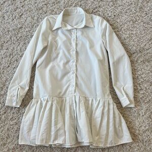 White Button-Up Shirt/ dress with Pleated Hem